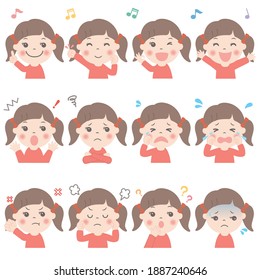 Various facial expressions of children set (upper body) girl