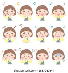 Various facial expressions of children set (upper body) girl