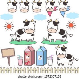 
Various facial expressions of cows and milk cartons