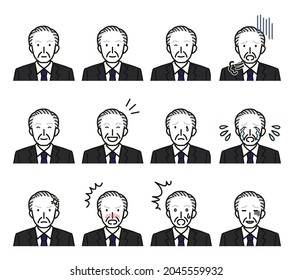 Various facial expressions of elderly men