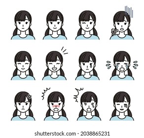 Various facial expressions of elementary school girls