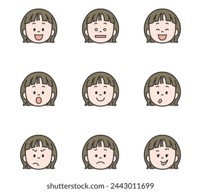 Various facial expressions of a girl: Illustration set