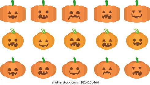 Various facial expressions of Halloween pumpkin