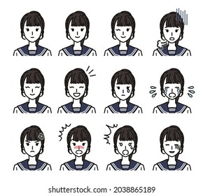 Various facial expressions of junior high school girls and high school students