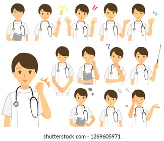 Various facial expressions of male nurse