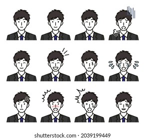 Various facial expressions of men in suits