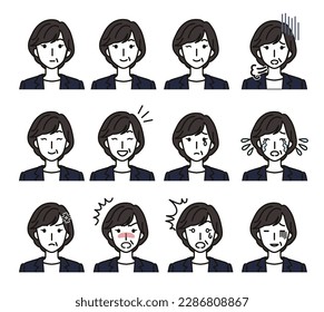 Various facial expressions of middle-aged women