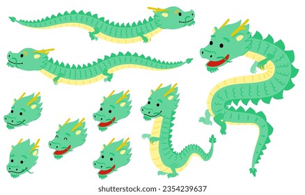Diversas expresiones faciales y juegos de pose de dragones