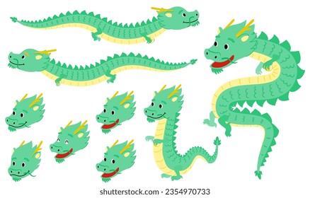 Diversas expresiones faciales y juegos de pose de dragones