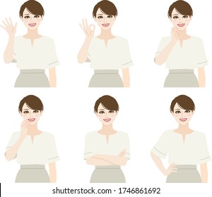 Various facial expressions and poses of Asian woman