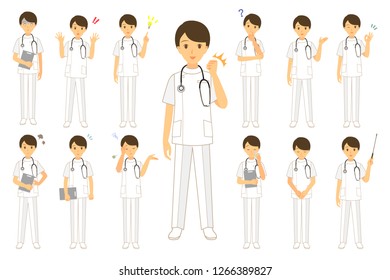 Various facial expressions and poses of male nurses