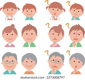 Various facial expressions of a three-generation family upper body