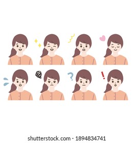 Various facial expressions of women Flat illustration set