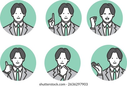 Various facial expressions of young businessmen Vector illustration material