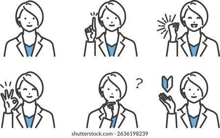 Various facial expressions of a young female doctor Vector illustration material