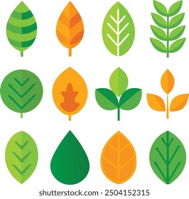 Various fallen leaves set, Colorful autumn concept. Maple tree leaf. Fall foliage decoration, Seasonal holiday thanksgiving greeting card. Trendy style design Simple flat vector isolated illustration