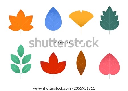 Various fallen leaves set, Colorful autumn concept. Maple tree leaf. Fall foliage decoration, Seasonal holiday thanksgiving greeting card. Trendy style design Simple flat vector isolated illustration. [[stock_photo]] © 
