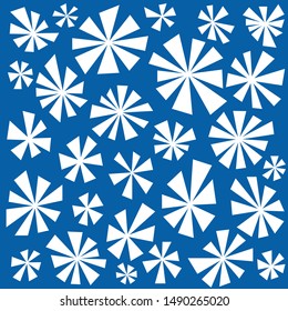 Various Falling Geometric Snowflakes in the blue Sky