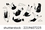Various falling people. Diverse male and female characters. Hand drawn modern Vector illustration. Flying or falling down abstract people set. Cartoon outline style. All elements are isolated