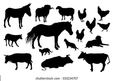 Various Farm Domestic Animals Silhouettes On Stock Vector (Royalty Free ...