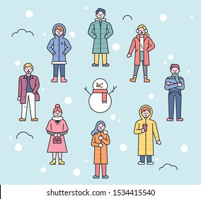 Various fashion winter people. flat design style minimal vector illustration.