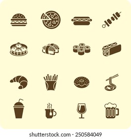 Various fast food and drink icon silhouette set