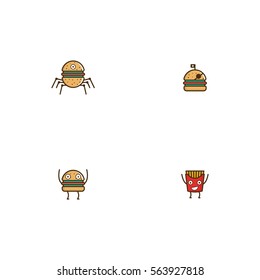 Various Fastfood And Burger Character Logo Vector Element Set