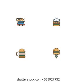 Various Fastfood And Burger Character Logo Vector Element Set
