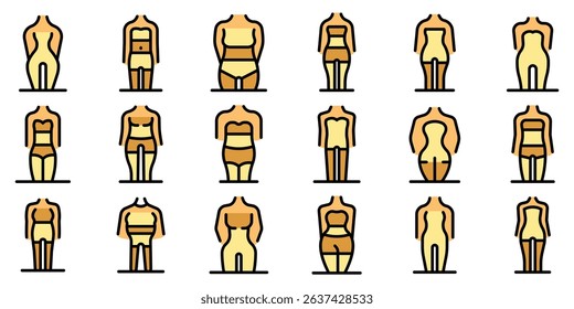 Various female body shapes are showcased, highlighting diverse physiques and promoting body positivity and inclusivity