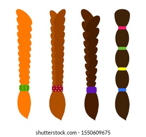 Various female braids on a white background. Vector illustration.