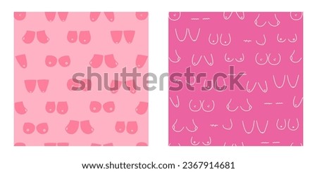 Various female breasts seamless pattern collection. Body positive concept. Support women with breast cancer. Woman breasts vector illustration.