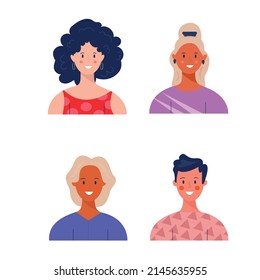 Various female and male avatars with a smile