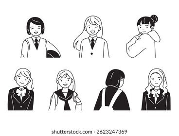 Various female student upper body set
