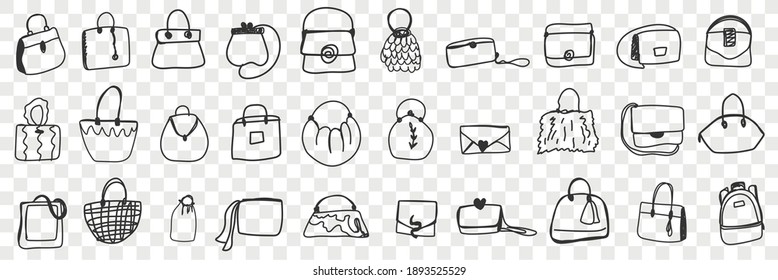 Various feminine bags doodle set