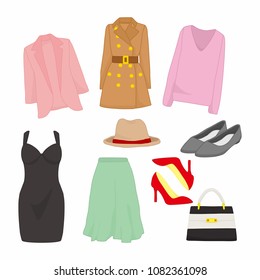 Various Feminine Fashion Style Item Illustration Design Set