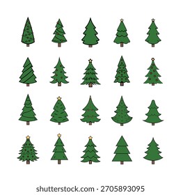 Diversas ilustraciones verdes festivas del árbol de navidad fijadas para el diseño estacional