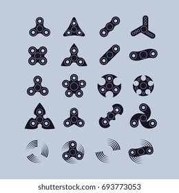 various fidget spinners silhouette icons set.
