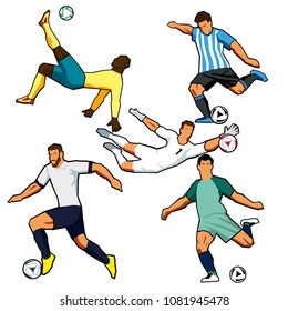 Various figures of soccer players. Vector graphics. Isolated. Stylized illustrations