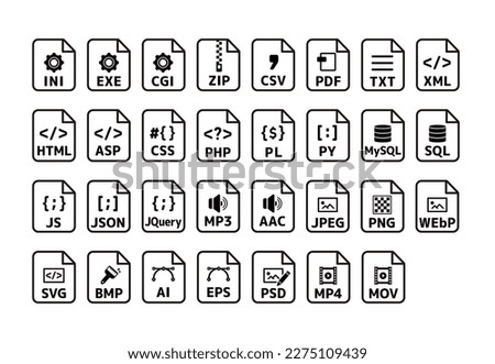 Various file formats vector icon illustration set