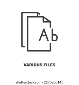 varios archivos. Línea fina varios archivos, icono de correo de la colección de educación. Vector de contorno aislado en fondo blanco. Editable varios símbolos de archivos se pueden usar web y móvil