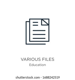 Various files icon. Thin linear various files outline icon isolated on white background from education collection. Line vector sign, symbol for web and mobile