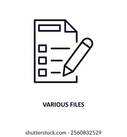 various files outline icon.  Thin line icon from education collection. Editable vector isolated on white background