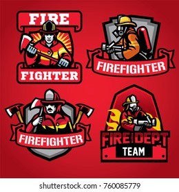 various fire department badge collection in set