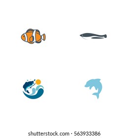 Various Fish And Fishing Logo Vector Element Set