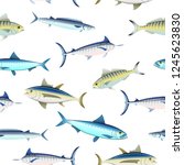 Various fish types seamless pattern