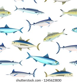 Various fish types seamless pattern