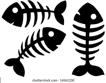 Various fishbones on white background - vector illustration.