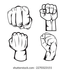 Various fist outline illustrations. Clenched Hands