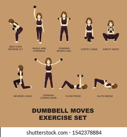 Various Fitness Exercise Dumbbell Moves Manga Gym Set Illustration