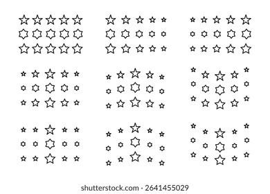 Various five Star best Rating Icons set in Different Shapes and Shading Levels.